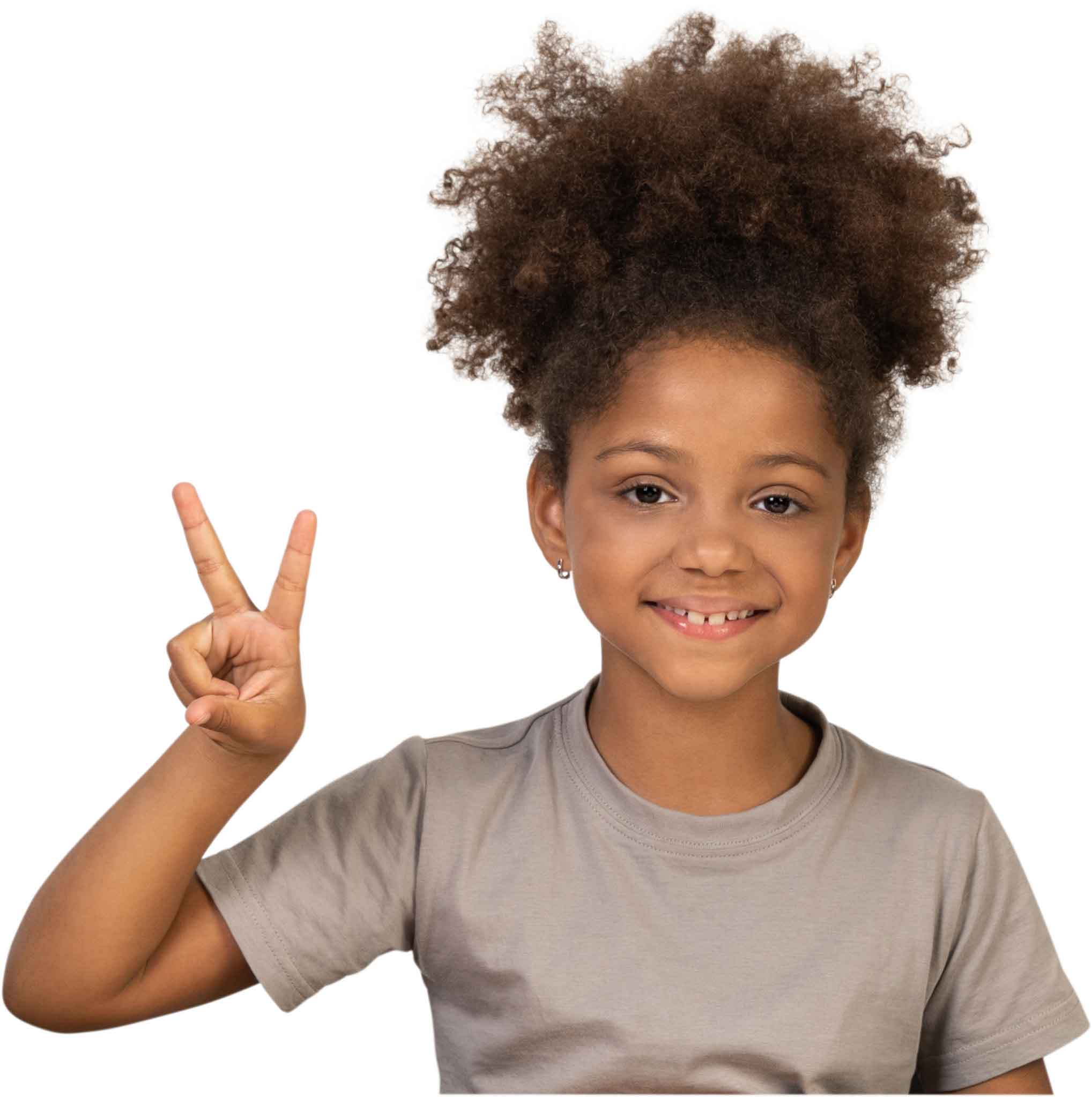 A young mixed girl with peace sign