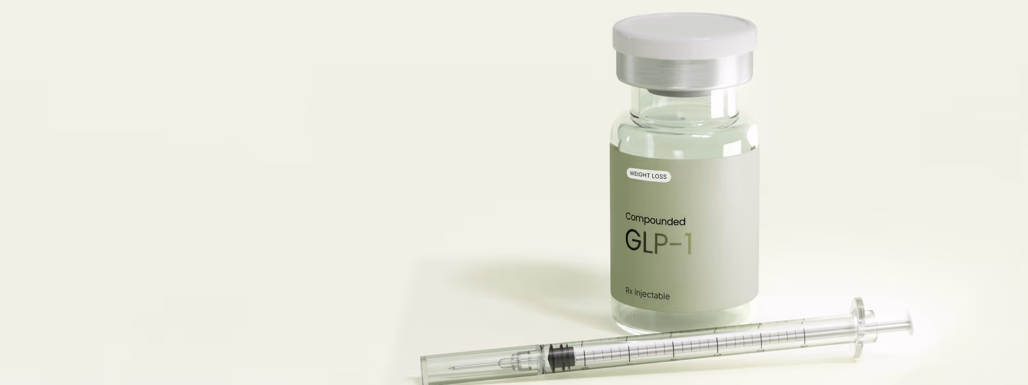 Vial labeled 'effecty GLP-1 Rx Injectable' next to a syringe on a light background.