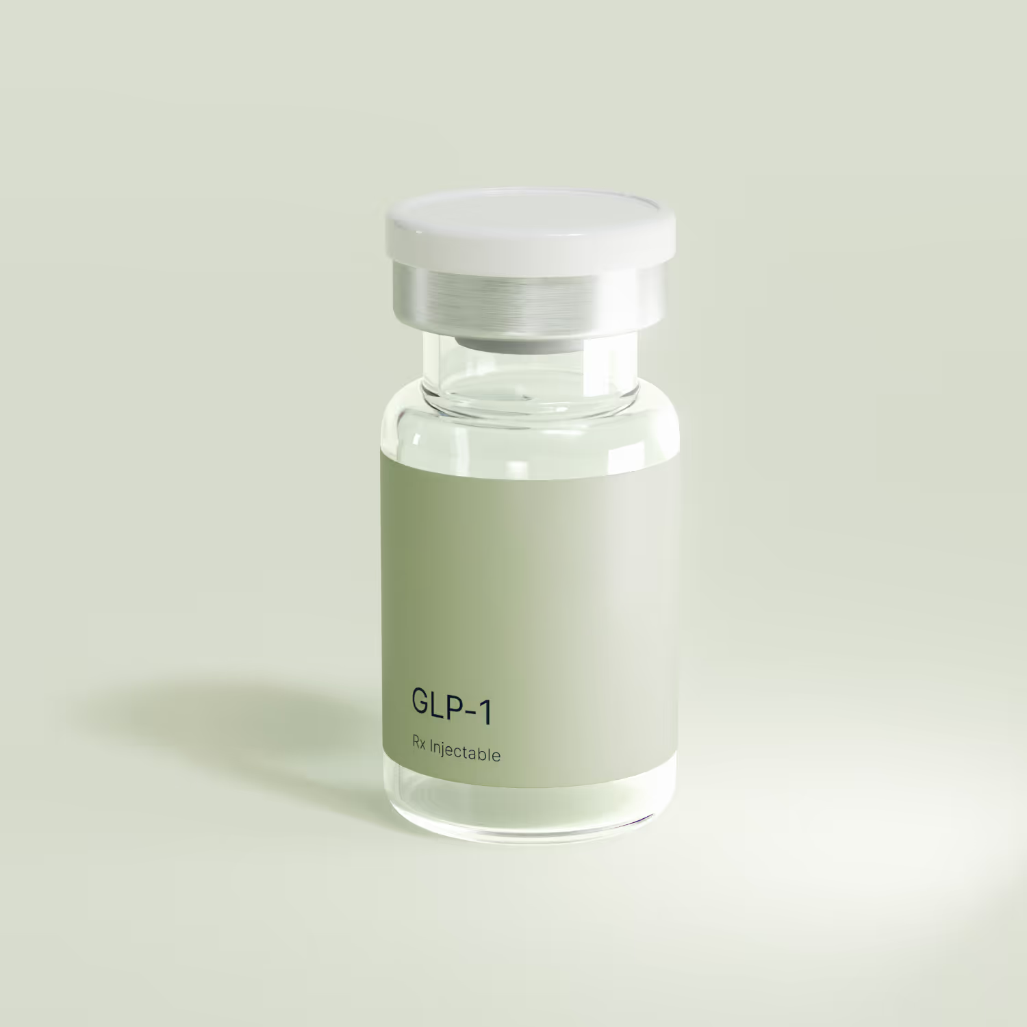 Clear glass vial labeled 'effecty. GLP-1 Rx Injectable' with a white cap on a light background.