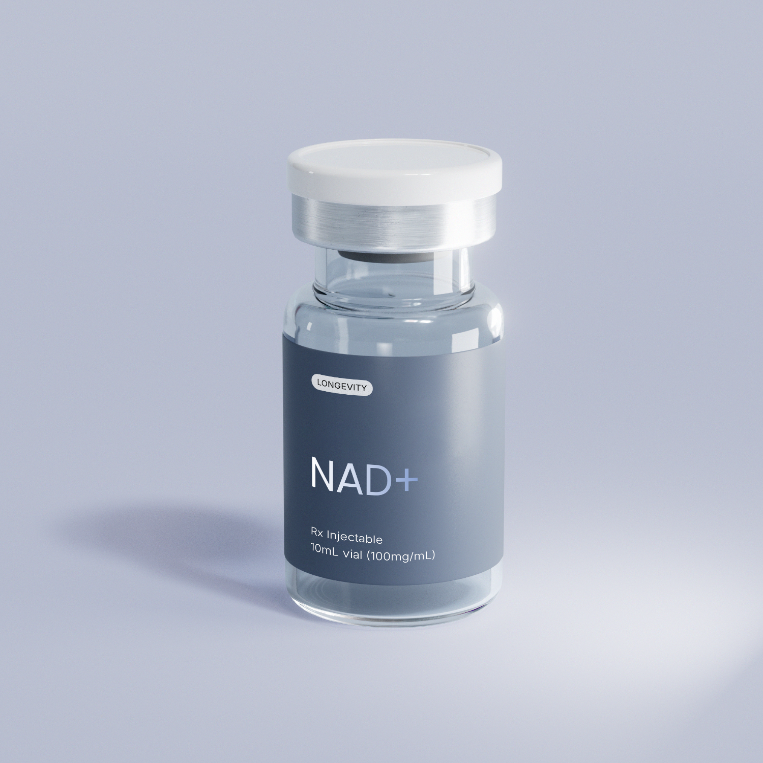 Glass vial labeled 'effecty. NAD+ Rx Injectable' with a white cap on a light gray background.