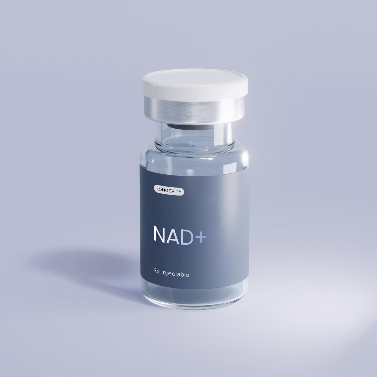 Glass vial labeled 'effecty. NAD+ Rx Injectable' with a white cap on a light gray background.
