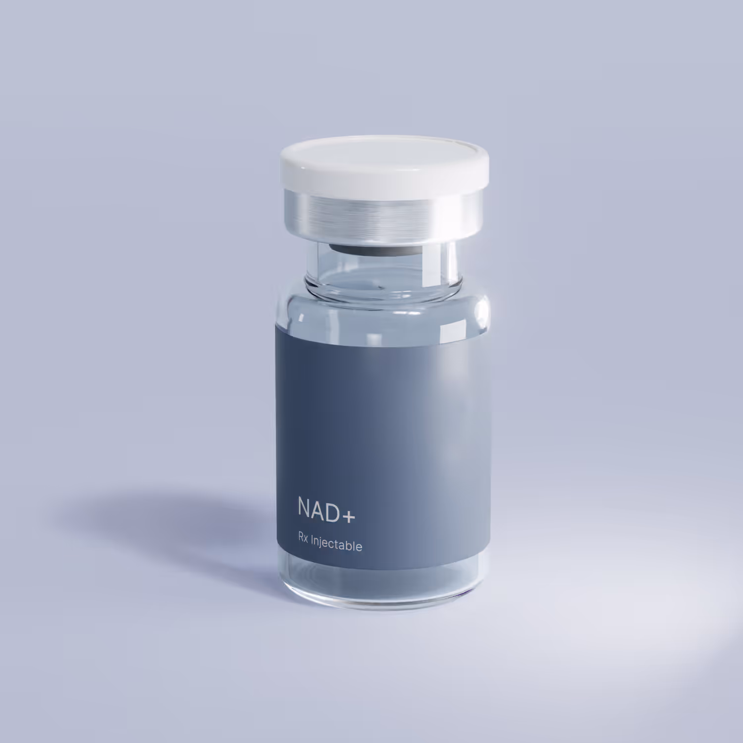 Glass vial labeled 'effecty. NAD+ Rx Injectable' with a white cap on a light gray background.