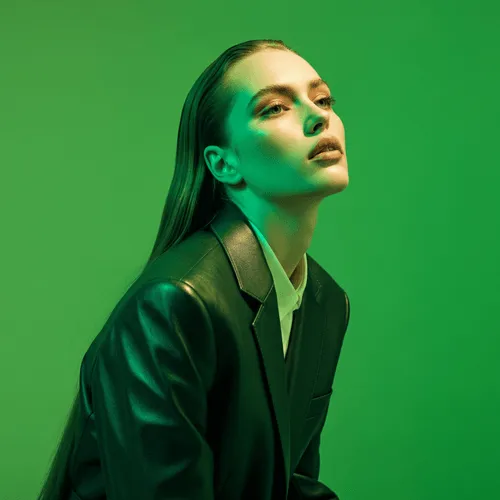 woman with green background