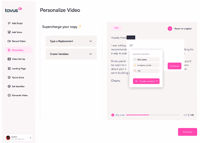 tavus personalize video