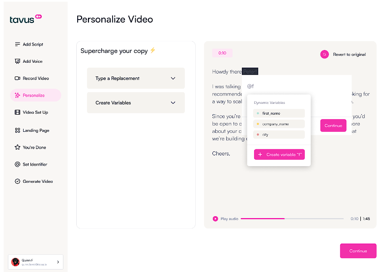 tavus personalize video