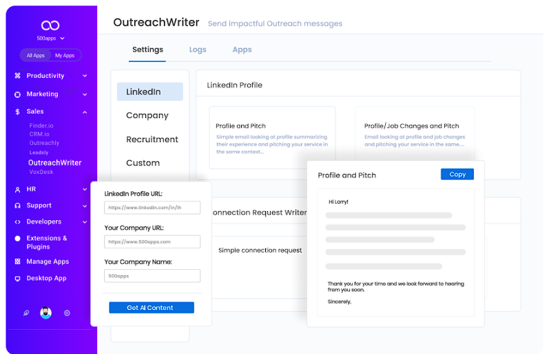 OutreachWriter dashboard