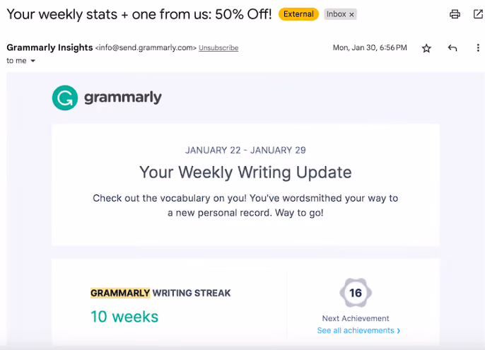 Personalized marketing example with Emails