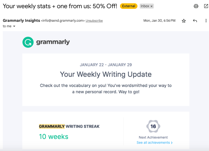 Personalized marketing example with Emails