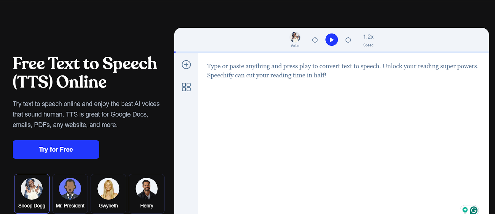 Speechify homepage