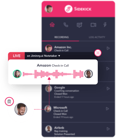 Jiminny's Chrome extension uses conversation intelligence to identify key moments from a sales check-in call