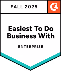 G2 Fall 2025 badge stating 'Easiest To Do Business With' for enterprise category.