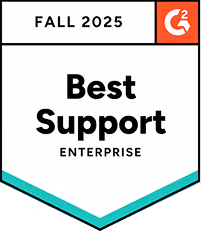 G2 Fall 2025 badge for Best Support in Enterprise.