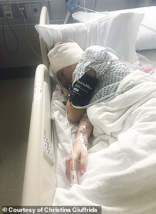 She was given several reasons by different doctors including poor eyesight, allergies and a mono flare-up. Pictured: Giuffrida in the hospital following surgery