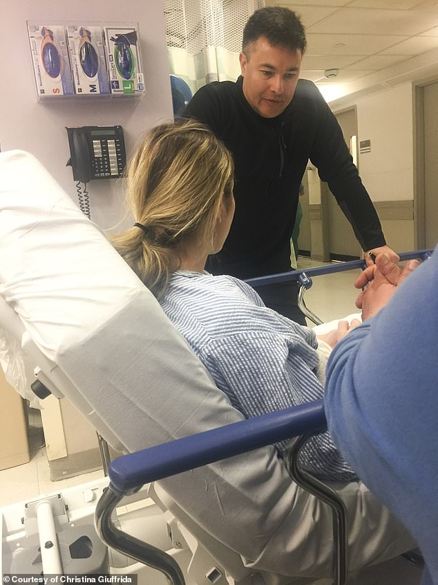 She met with Dr Constantinos Hadjipanayis, a neurosurgical oncologist at Mount Sinai Health System in New York City, who told her they needed to remove it or she could end up unable to speak or paralyzed in the future. Pictured: Giurffrida meeting with Dr Hadjipanayis before surgery