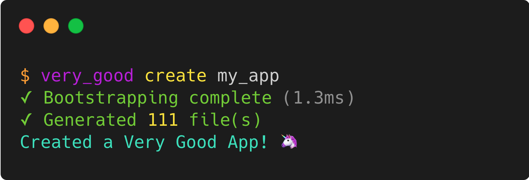 Output after generating Very Good Core using Very Good CLI