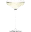 A white wine glass with a black background.