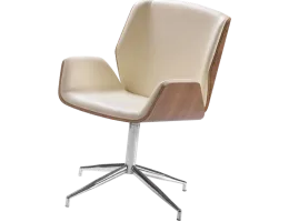 A white office chair with a wooden base.