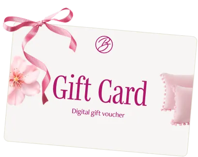 A pink gift card with a pink ribbon.