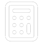 Icon of a calculator with rounded buttons inside a rounded rectangle.