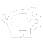 White outline of a piggy bank with a coin slot on a black background.
