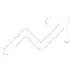 White upward trending arrow chart icon on black background representing growth or increase.