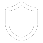 White shield icon on a black background symbolizing security or protection.