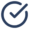 Blue checkmark inside a circular outline symbolizing confirmation or completion.