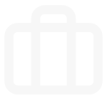 White briefcase icon on black background.