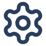 Dark blue gear icon with a central lock symbol representing security settings.