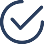 Dark blue check mark inside a partial circular outline.