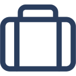 Simple blue briefcase icon on a white background.