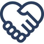 Icon of two hands shaking forming a heart shape.