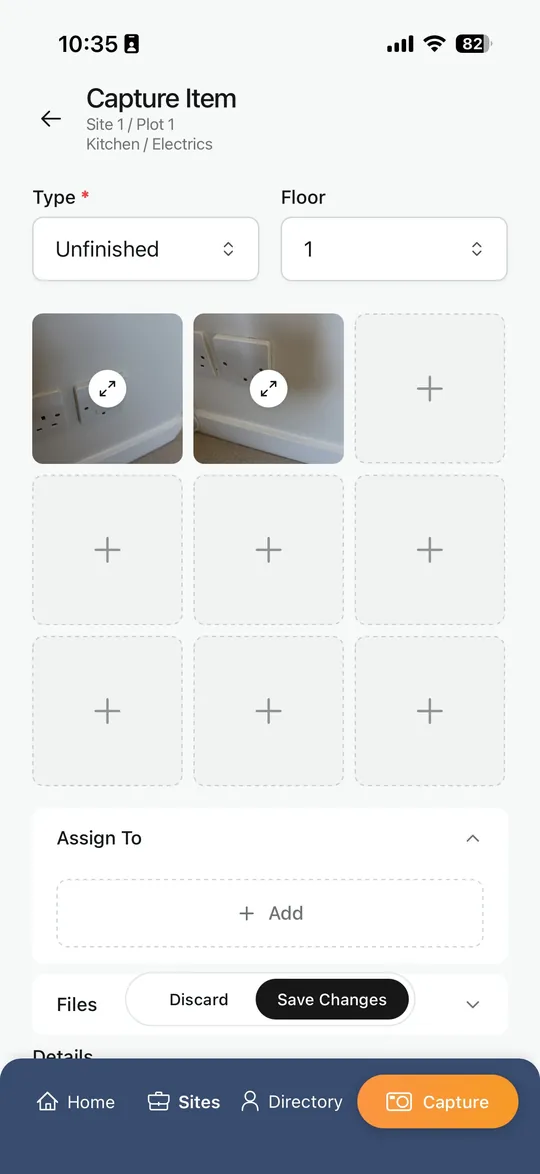 Capture Item screen with photos