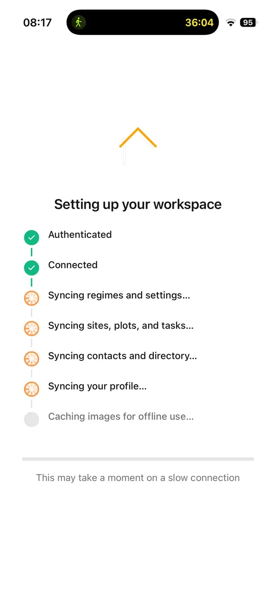 Workspace setup and sync screen