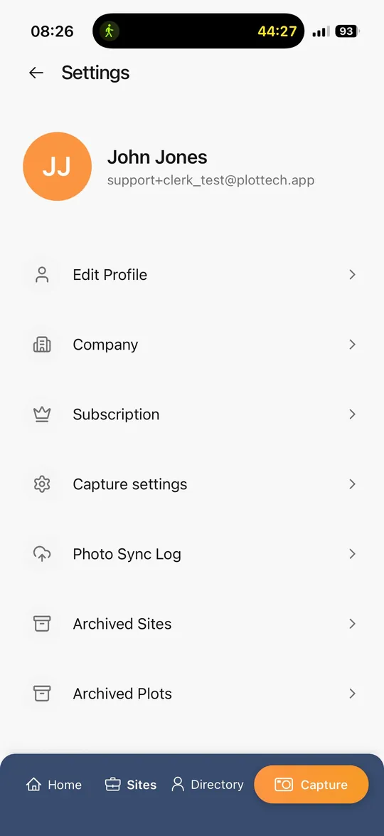 Settings page