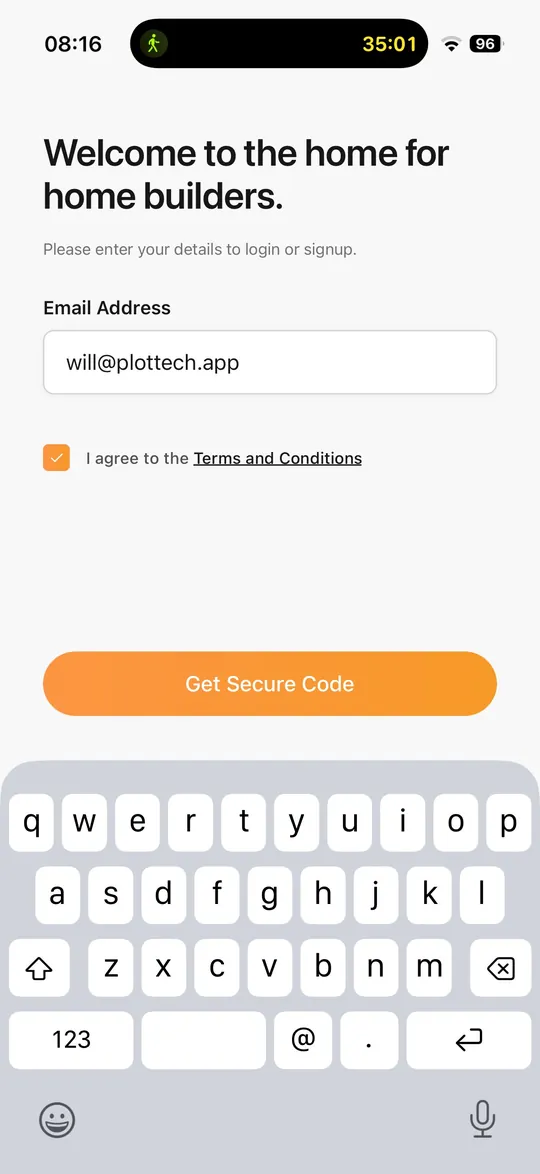 Login screen with email entry