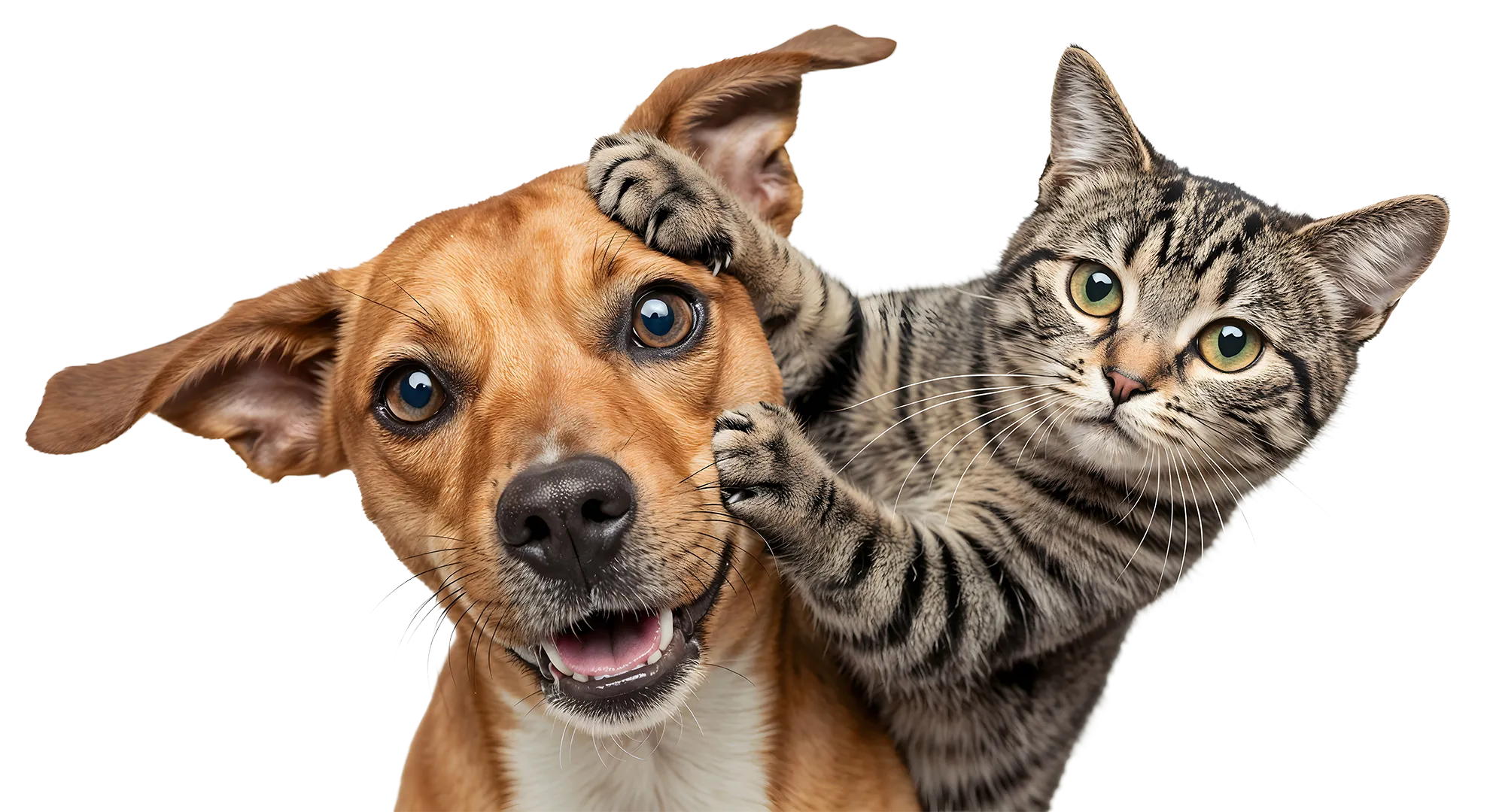 Hund und Katze am spielen