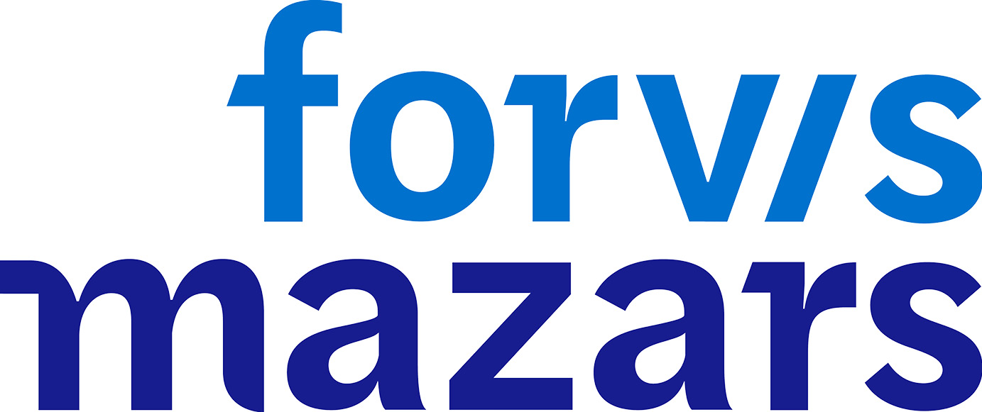 Logo with the word 'forvis' in blue above the word 'mazars' in dark blue.