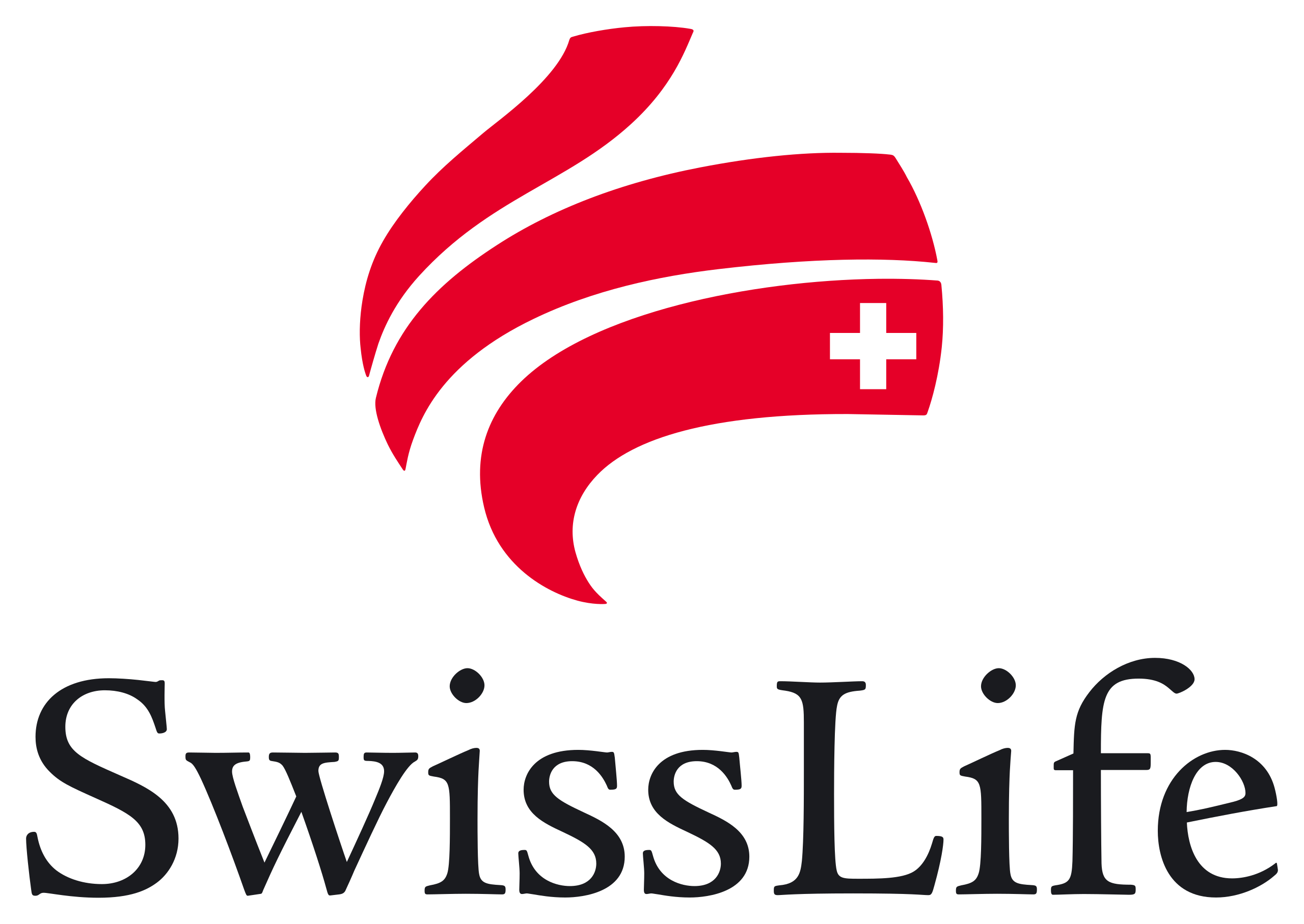 SwissLife logo featuring red stylized flames and a white Swiss cross, with the text 'SwissLife' below.