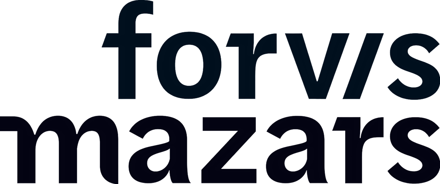 Forvis Mazars logo in dark blue and black text.