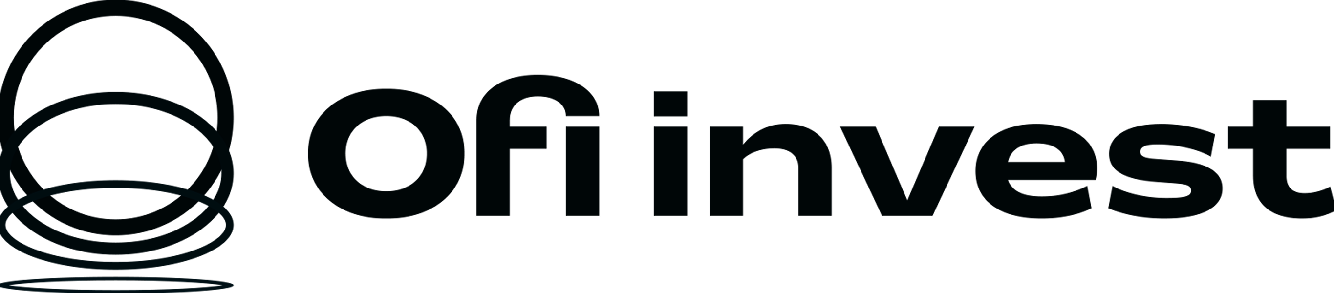 Ofi Invest logo with three overlapping circular outlines to the left of the text.
