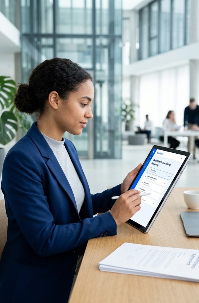 [background image] image of a work desk with a laptop and documents (for an ai legal tech company)