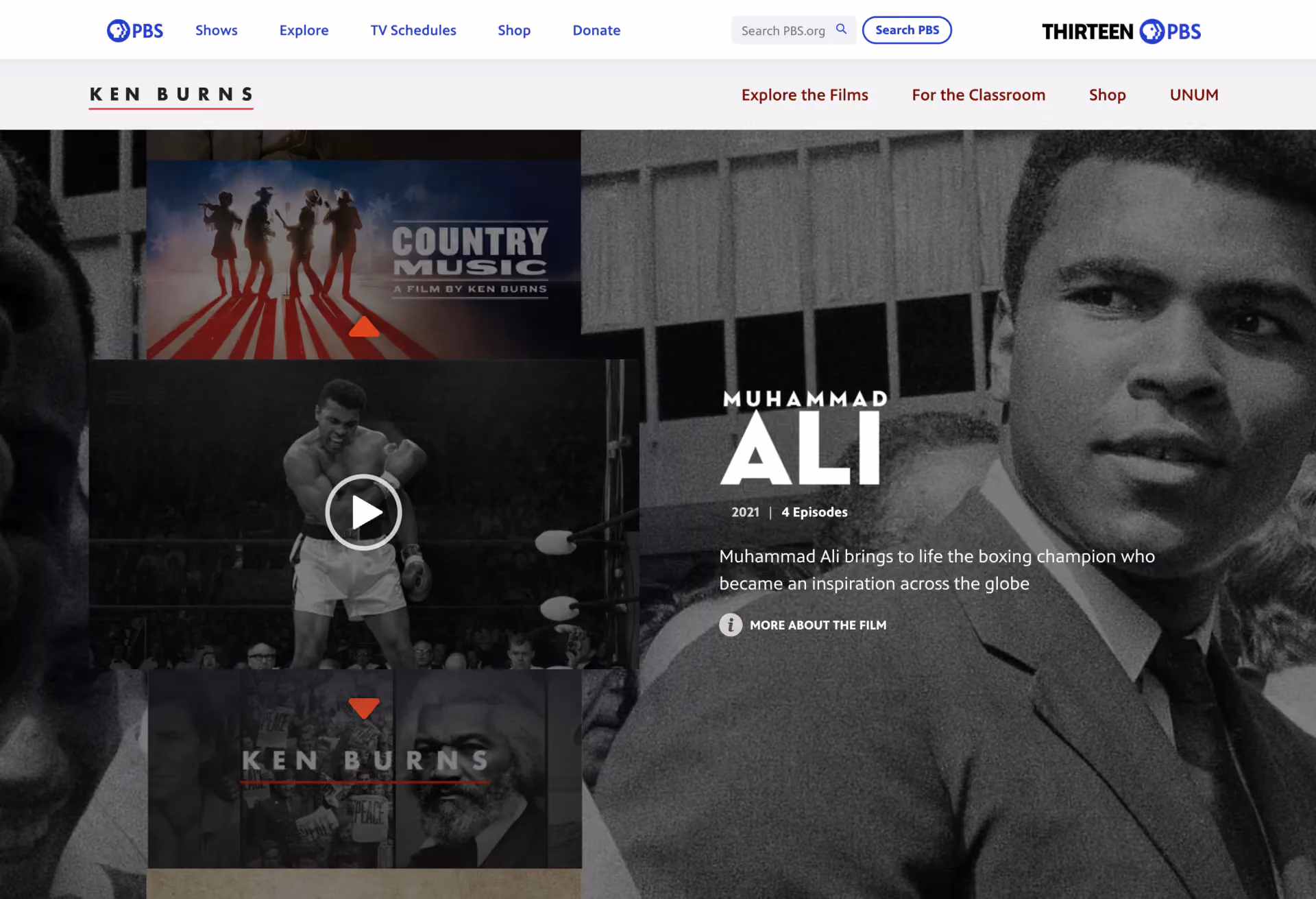 PBS - Ken Burns website design, screen 1 of 6