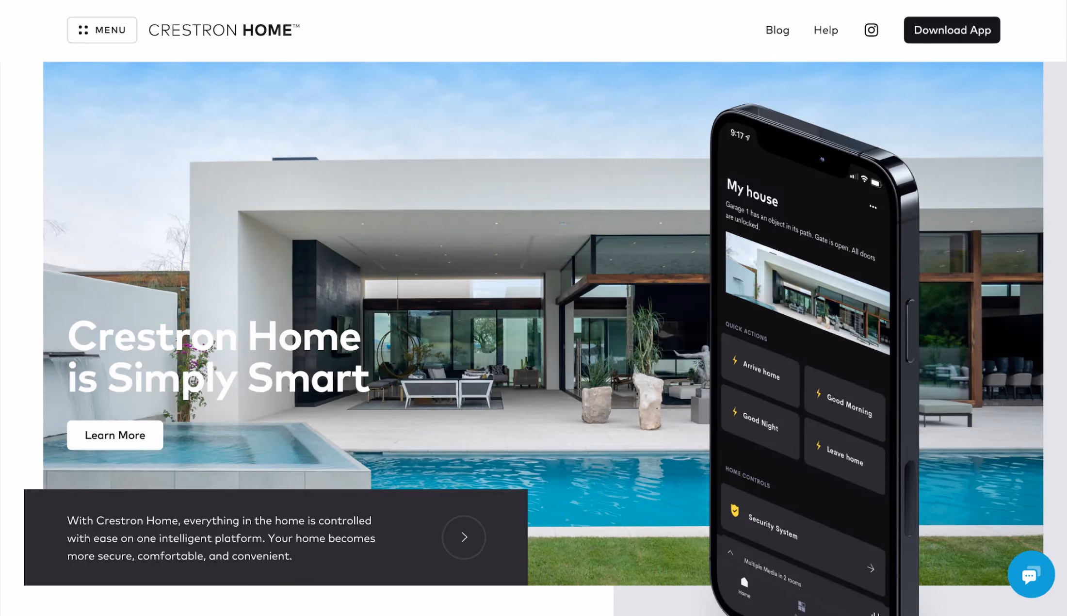 Crestron Home website design, screen 1 of 9