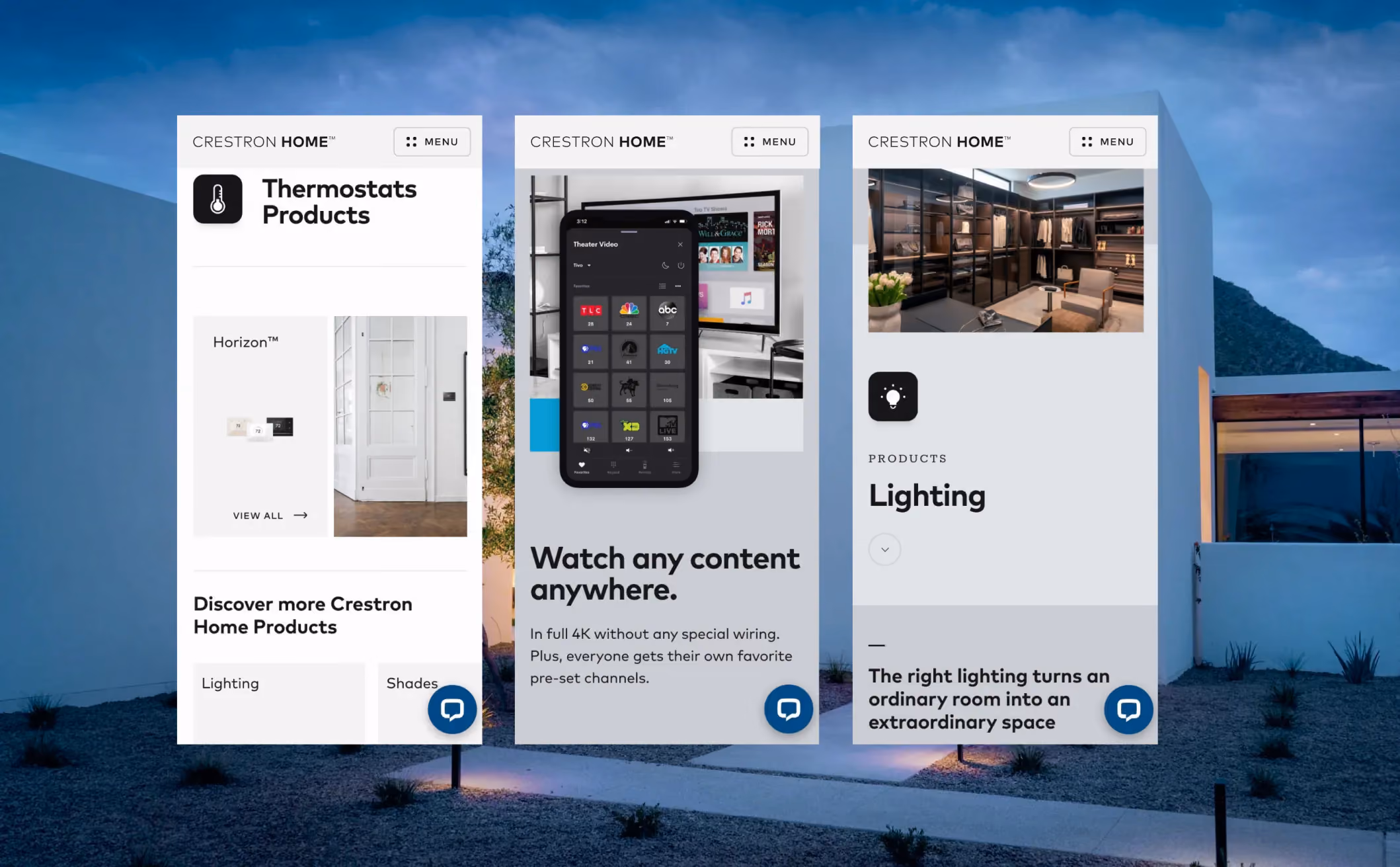 Crestron Home website design, screen 3 of 9