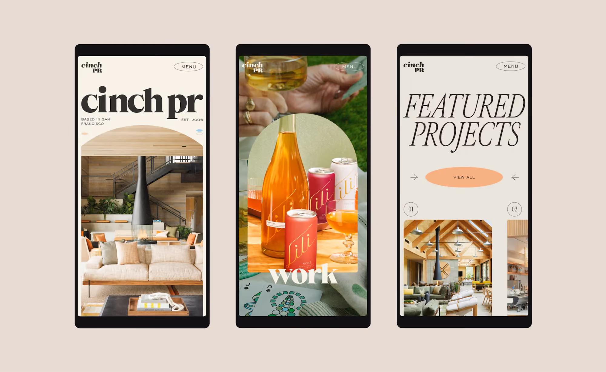 Cinch PR website design, screen 2 of 7