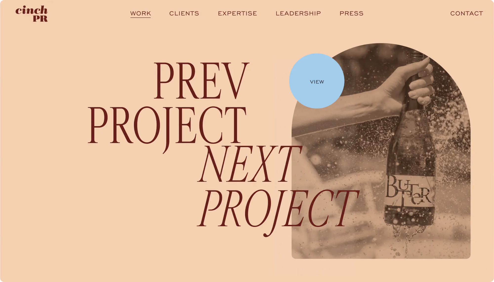 Cinch PR website design, screen 3 of 7
