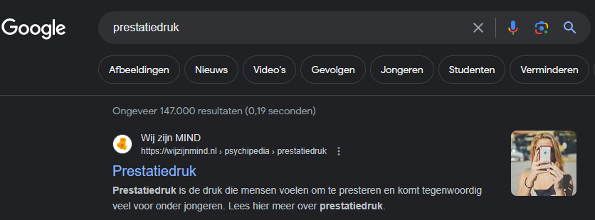 MIND als eerste zoekresultaat in Google