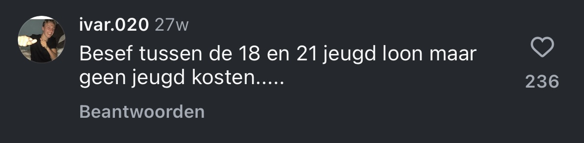 Reactie van een jongvolwassene op de jeugdloon-campagne