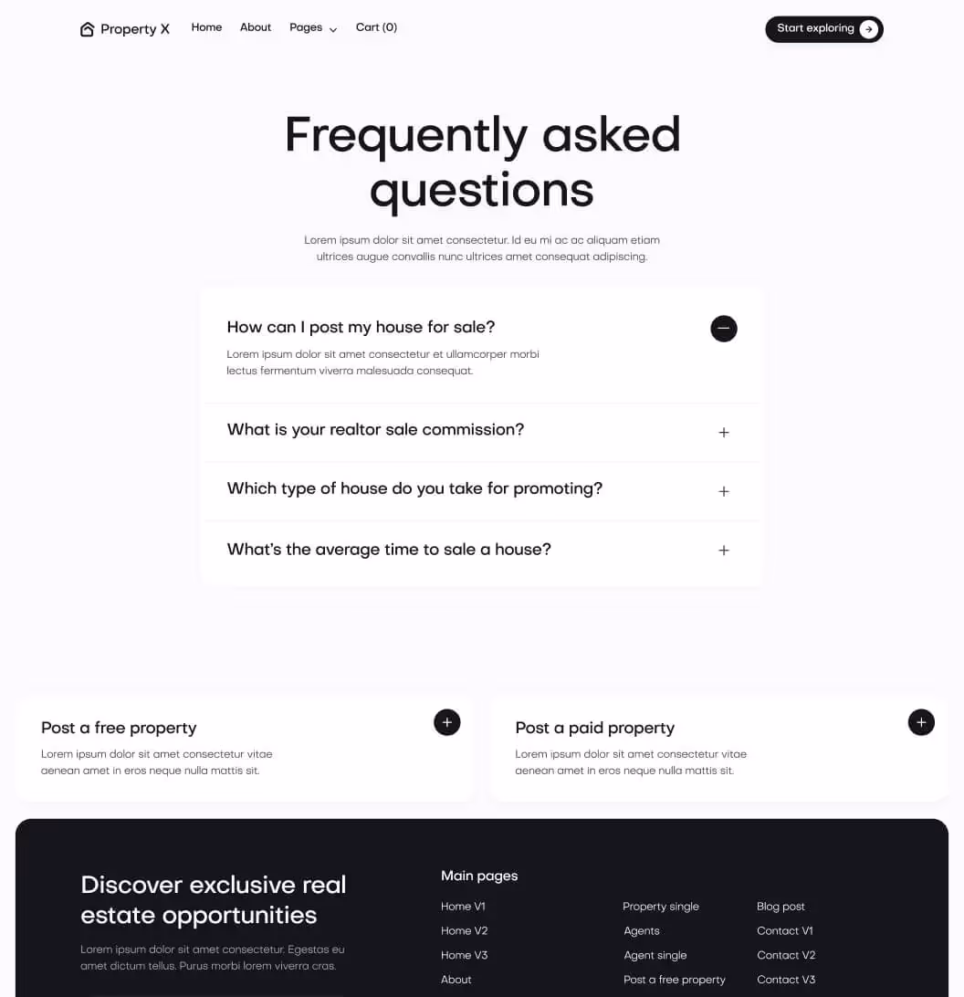 Property X - FAQs Page - Real Estate Webflow Template